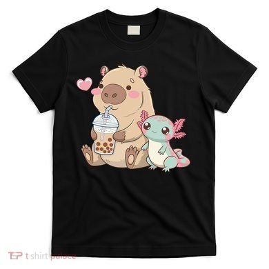 Cute Axolotl Lover Capybara Kawaii Anime Drinking Bubble Tea T-Shirt