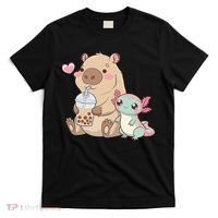 Cute Axolotl Lover Capybara Kawaii Anime Drinking Bubble Tea T-Shirt thumb 0