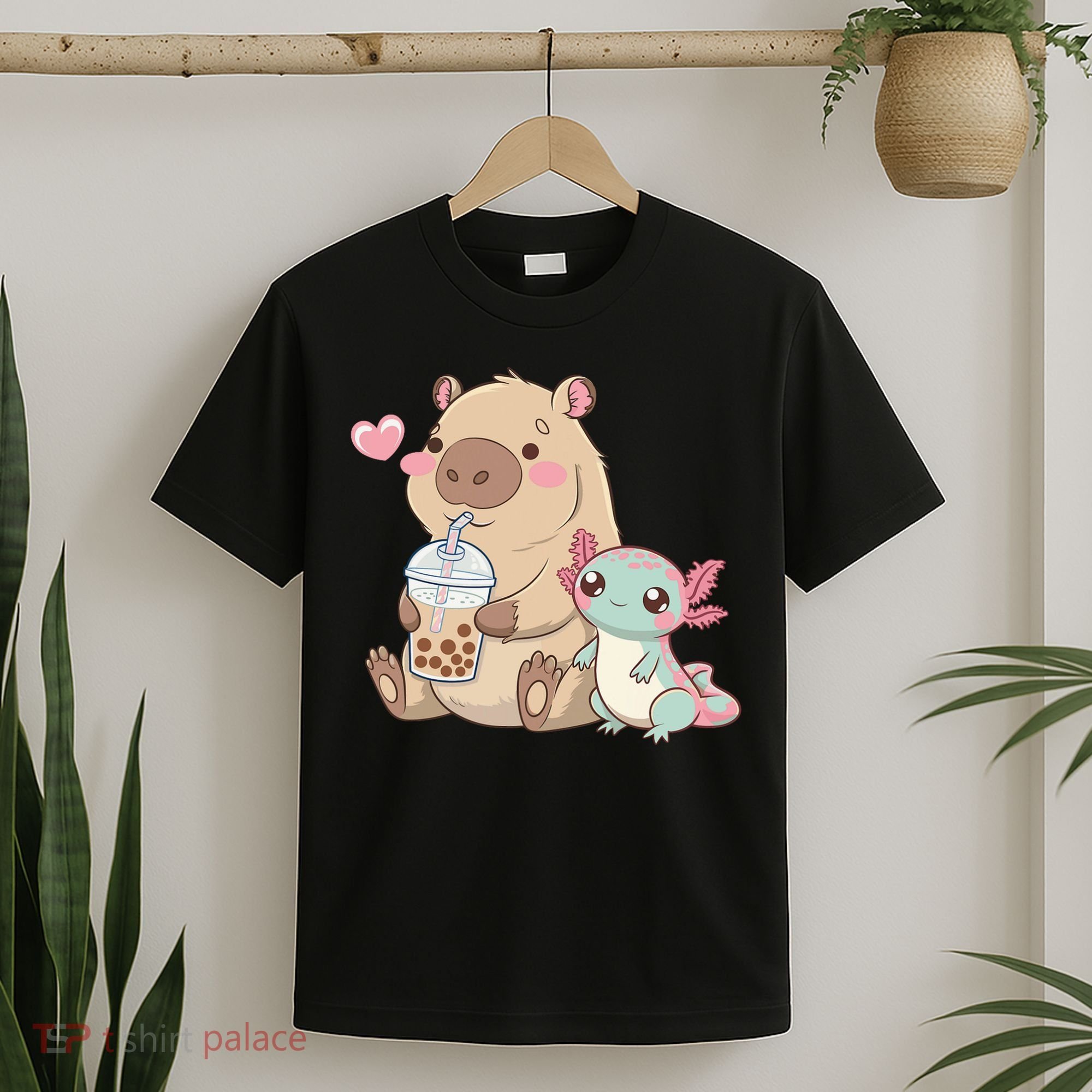 Cute Axolotl Lover Capybara Kawaii Anime Drinking Bubble Tea T-Shirt