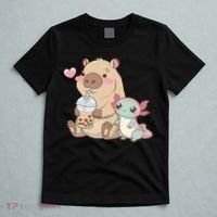 Cute Axolotl Lover Capybara Kawaii Anime Drinking Bubble Tea T-Shirt thumb 5