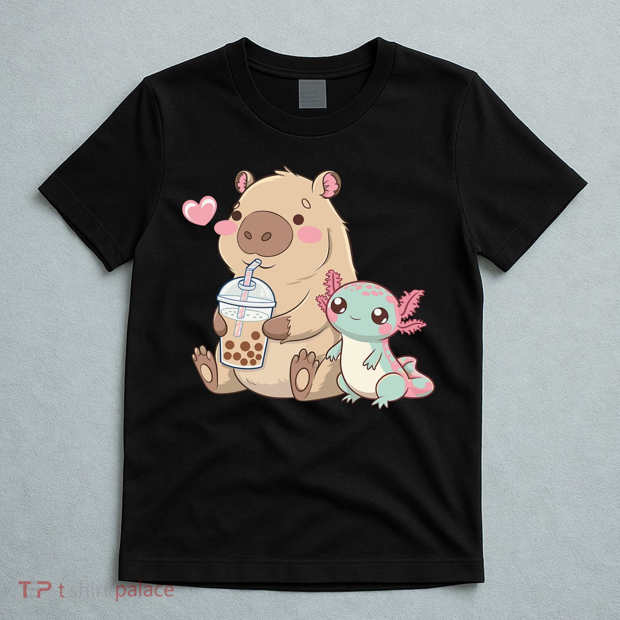 Cute Axolotl Lover Capybara Kawaii Anime Drinking Bubble Tea T-Shirt