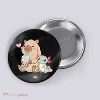 Cute Axolotl Lover Capybara Kawaii Anime Drinking Bubble Tea Button thumb 0