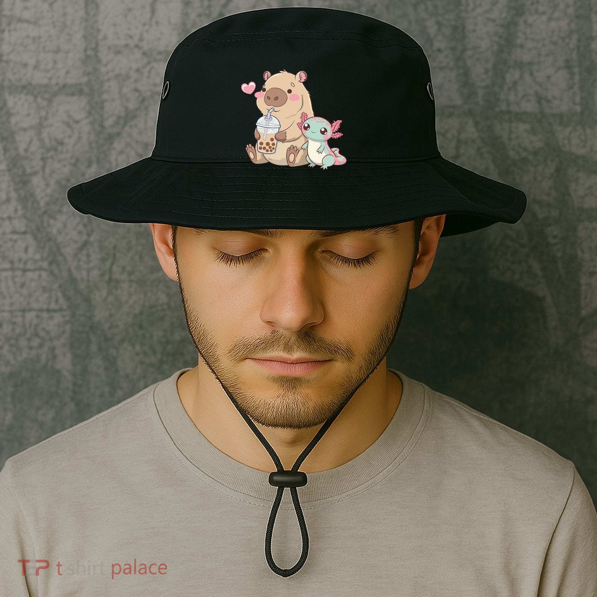 Cute Axolotl Lover Capybara Kawaii Anime Drinking Bubble Tea Bucket Hat