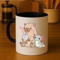 Cute Axolotl Lover Capybara Kawaii Anime Drinking Bubble Tea Coffee Mug thumb 4