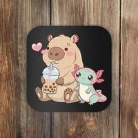 Cute Axolotl Lover Capybara Kawaii Anime Drinking Bubble Tea Coaster thumb 0