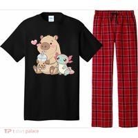 Cute Axolotl Lover Capybara Kawaii Anime Drinking Bubble Tea Pajama Set thumb 0