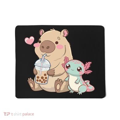 Cute Axolotl Lover Capybara Kawaii Anime Drinking Bubble Tea Mousepad