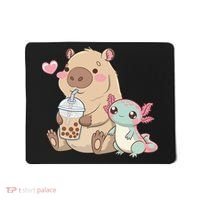 Cute Axolotl Lover Capybara Kawaii Anime Drinking Bubble Tea Mousepad thumb 0