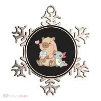 Cute Axolotl Lover Capybara Kawaii Anime Drinking Bubble Tea Ornament thumb 0