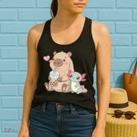 Cute Axolotl Lover Capybara Kawaii Anime Drinking Bubble Tea Women's Tank Top thumb 2
