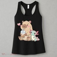 Cute Axolotl Lover Capybara Kawaii Anime Drinking Bubble Tea Women's Tank Top thumb 3