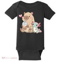 Cute Axolotl Lover Capybara Kawaii Anime Drinking Bubble Tea Baby Bodysuit thumb 0