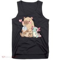 Cute Axolotl Lover Capybara Kawaii Anime Drinking Bubble Tea Tank Top thumb 0