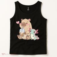 Cute Axolotl Lover Capybara Kawaii Anime Drinking Bubble Tea Tank Top thumb 2