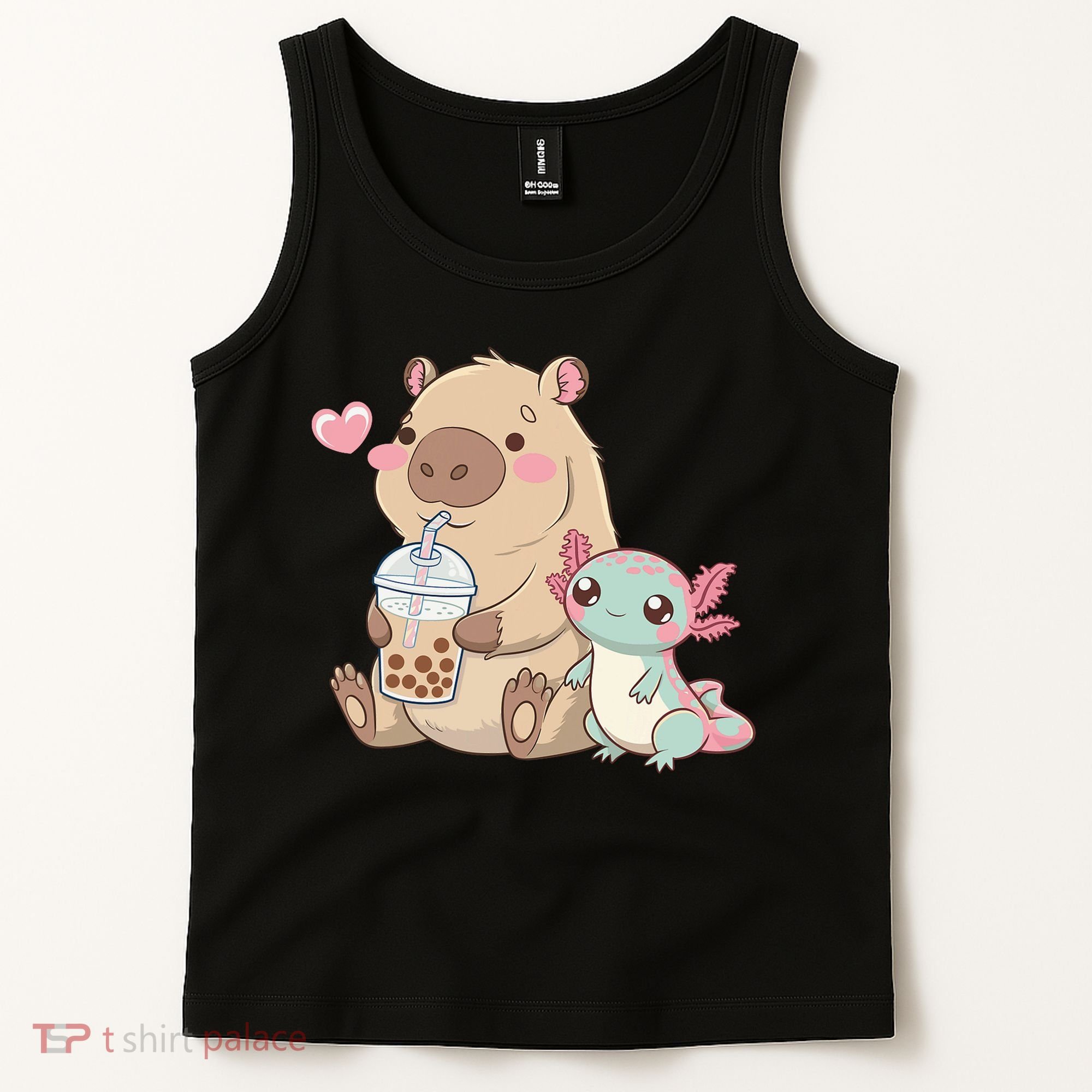 Cute Axolotl Lover Capybara Kawaii Anime Drinking Bubble Tea Tank Top