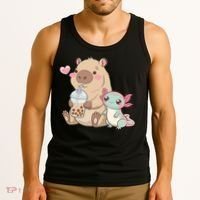 Cute Axolotl Lover Capybara Kawaii Anime Drinking Bubble Tea Tank Top thumb 3