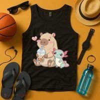 Cute Axolotl Lover Capybara Kawaii Anime Drinking Bubble Tea Tank Top thumb 4