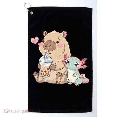 Cute Axolotl Lover Capybara Kawaii Anime Drinking Bubble Tea Golf Towel