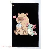 Cute Axolotl Lover Capybara Kawaii Anime Drinking Bubble Tea Golf Towel thumb 0