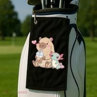 Cute Axolotl Lover Capybara Kawaii Anime Drinking Bubble Tea Golf Towel thumb 2