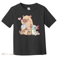Cute Axolotl Lover Capybara Kawaii Anime Drinking Bubble Tea Toddler T-Shirt thumb 0