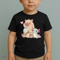 Cute Axolotl Lover Capybara Kawaii Anime Drinking Bubble Tea Toddler T-Shirt thumb 2