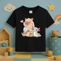Cute Axolotl Lover Capybara Kawaii Anime Drinking Bubble Tea Toddler T-Shirt thumb 3