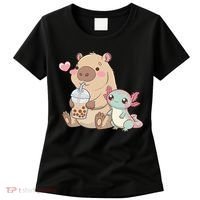 Cute Axolotl Lover Capybara Kawaii Anime Drinking Bubble Tea Women's T-Shirt thumb 0