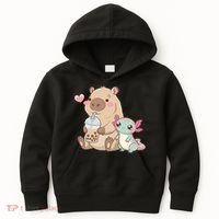 Cute Axolotl Lover Capybara Kawaii Anime Drinking Bubble Tea Kids Hoodie thumb 0