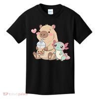 Cute Axolotl Lover Capybara Kawaii Anime Drinking Bubble Tea Kids T-Shirt thumb 0