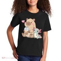 Cute Axolotl Lover Capybara Kawaii Anime Drinking Bubble Tea Kids T-Shirt thumb 2