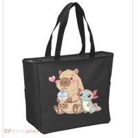 Cute Axolotl Lover Capybara Kawaii Anime Drinking Bubble Tea Tote Bag thumb 2
