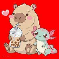 Cute Axolotl Lover Capybara Kawaii Anime Drinking Bubble Tea Santa Hat thumb 1