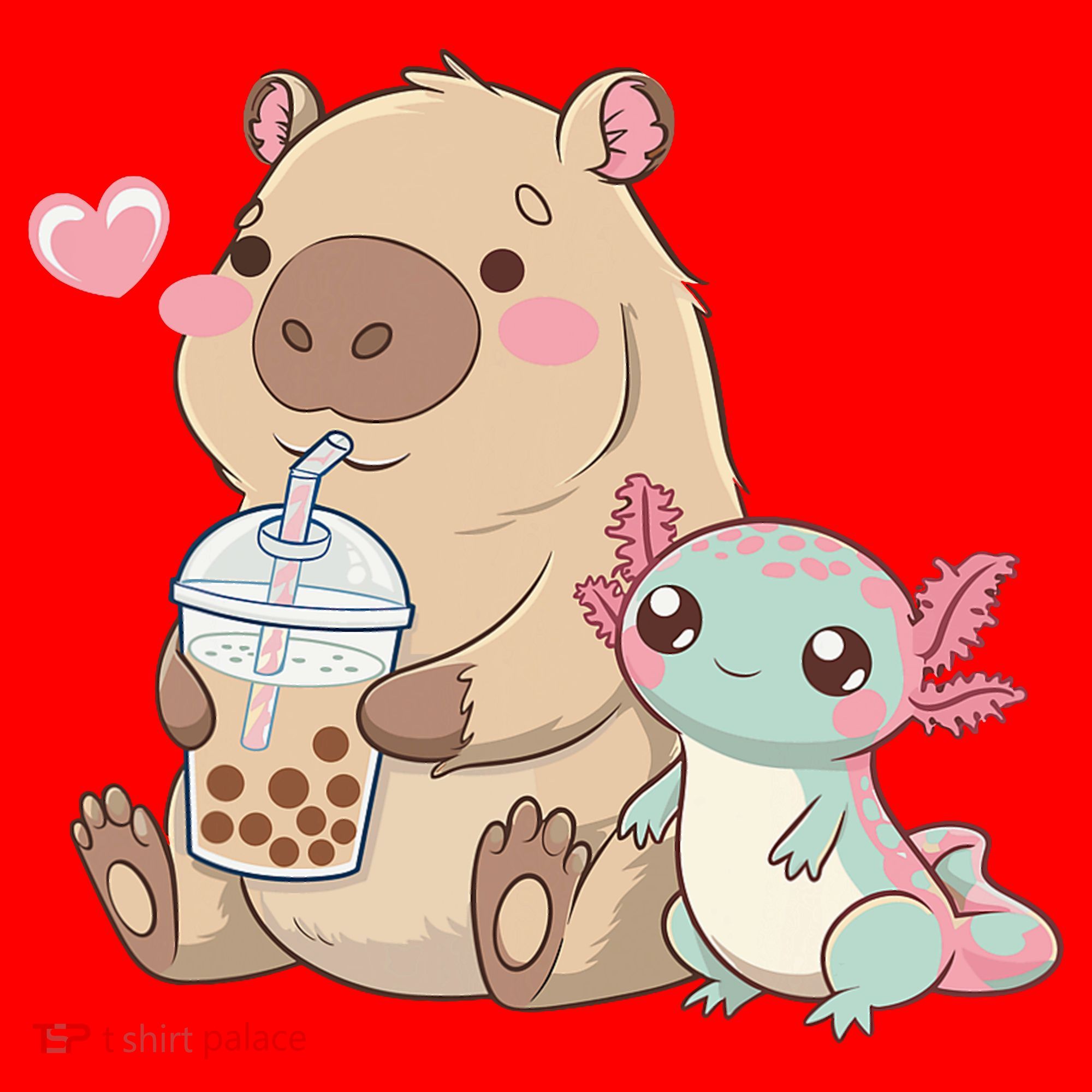Cute Axolotl Lover Capybara Kawaii Anime Drinking Bubble Tea Santa Hat