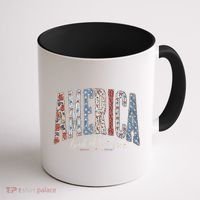 Cute America Land Of The Free Patchwork Varsity Style Coffee Mug thumb 1