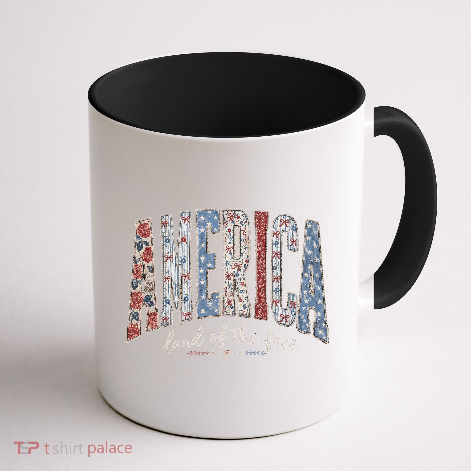 Cute America Land Of The Free Patchwork Varsity Style Coffee Mug