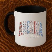 Cute America Land Of The Free Patchwork Varsity Style Coffee Mug thumb 2