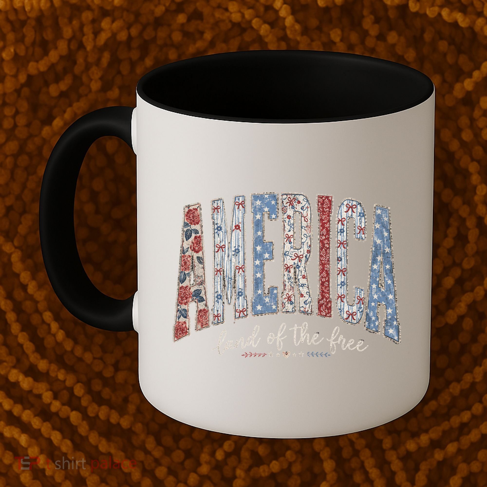 Cute America Land Of The Free Patchwork Varsity Style Coffee Mug