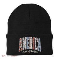 Cute America Land Of The Free Patchwork Varsity Style Beanie thumb 0
