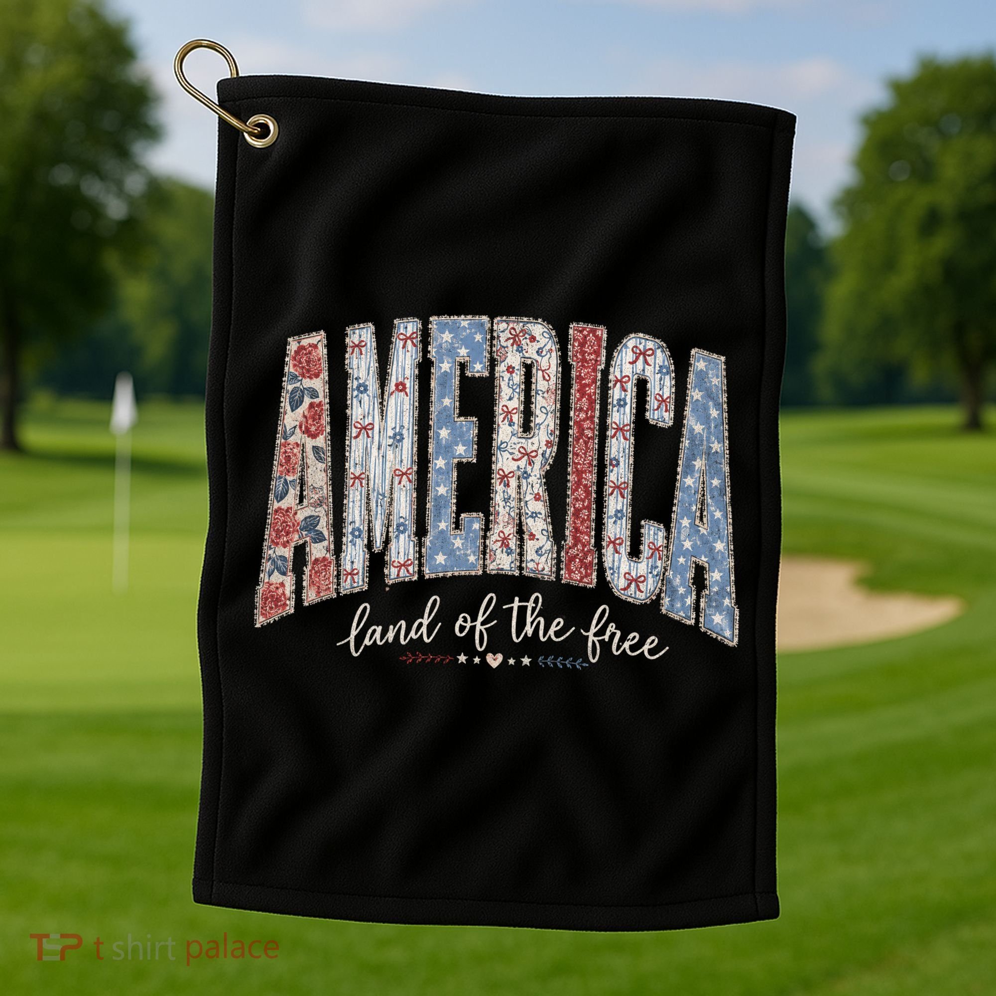 Cute America Land Of The Free Patchwork Varsity Style Golf Towel