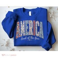 Cute America Land Of The Free Patchwork Varsity Style Sweatshirt thumb 2