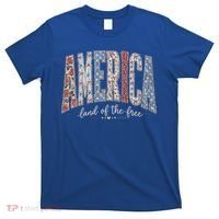 Cute America Land Of The Free Patchwork Varsity Style T-Shirt thumb 0