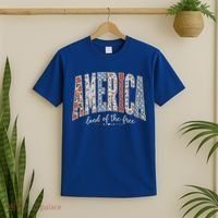 Cute America Land Of The Free Patchwork Varsity Style T-Shirt thumb 2