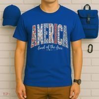 Cute America Land Of The Free Patchwork Varsity Style T-Shirt thumb 6