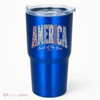 Cute America Land Of The Free Patchwork Varsity Style Tumbler thumb 0
