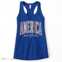 Cute America Land Of The Free Patchwork Varsity Style Women's Tank Top thumb 0