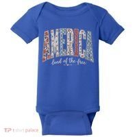 Cute America Land Of The Free Patchwork Varsity Style Baby Bodysuit thumb 0