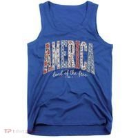 Cute America Land Of The Free Patchwork Varsity Style Tank Top thumb 0