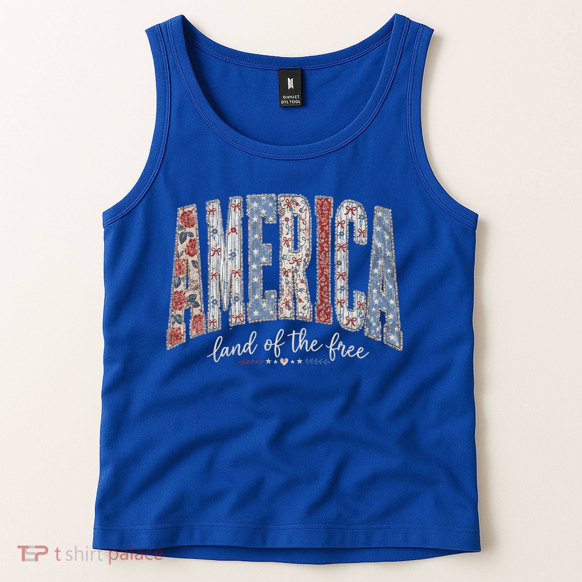 Cute America Land Of The Free Patchwork Varsity Style Tank Top