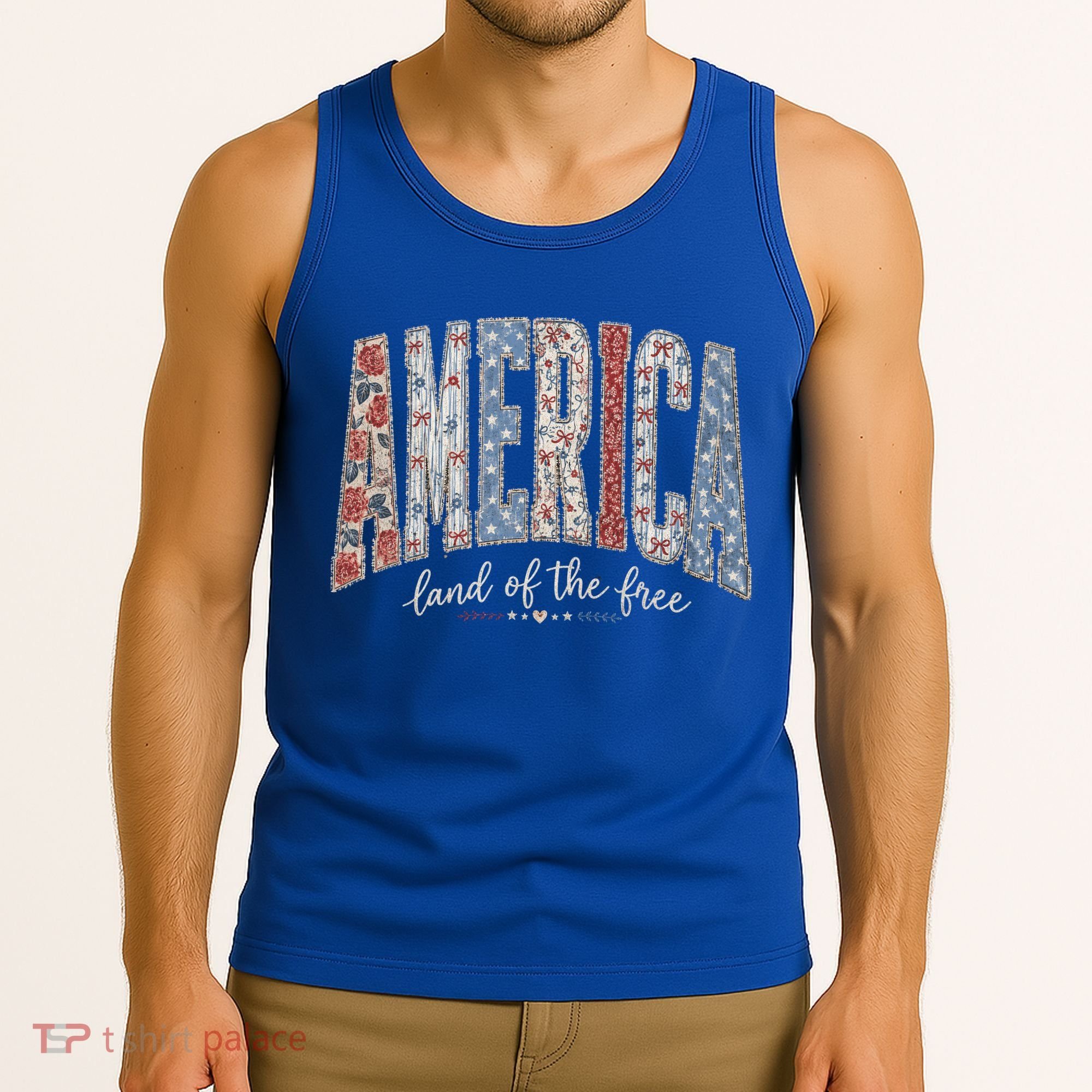 Cute America Land Of The Free Patchwork Varsity Style Tank Top